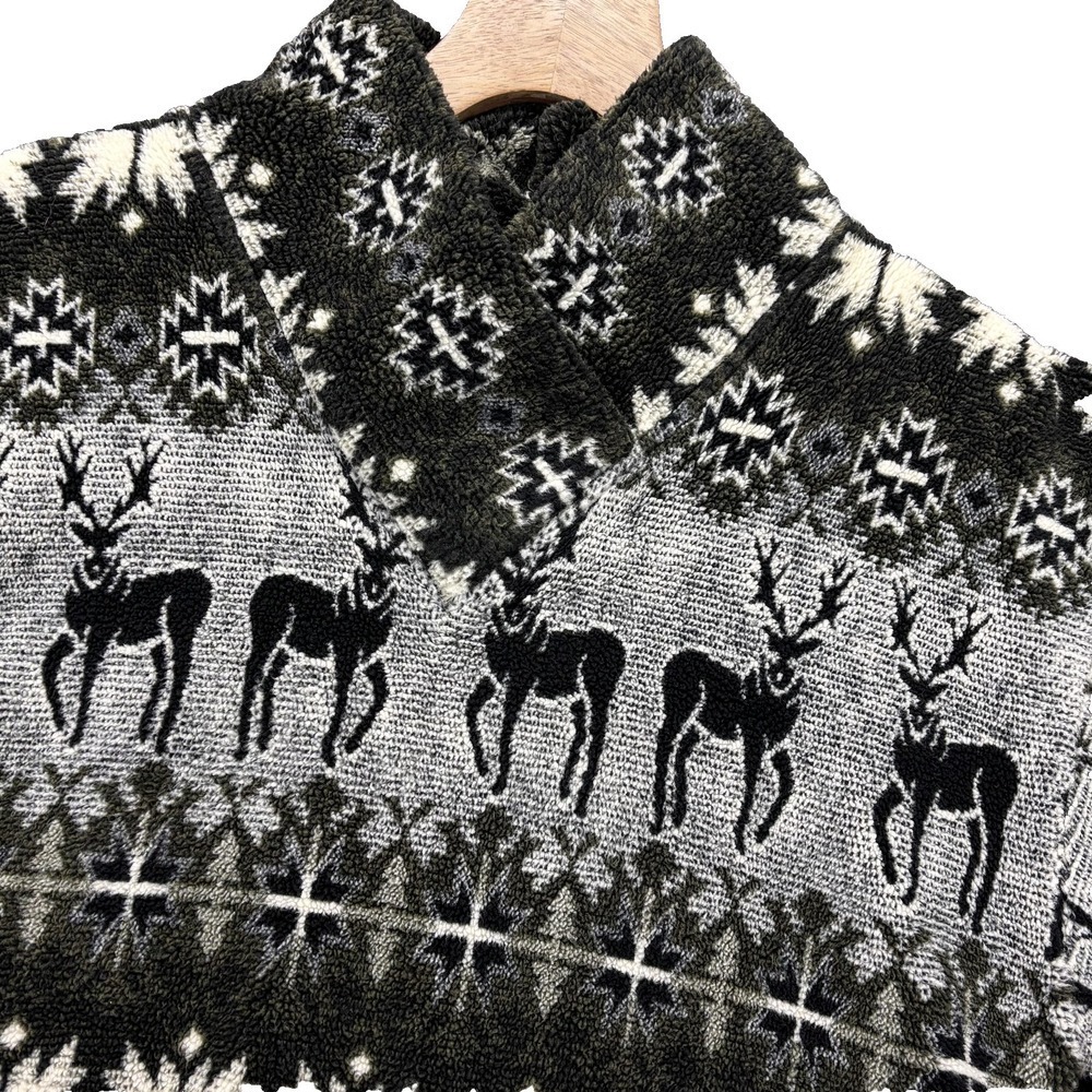 Vintage Sunbuster Sweater Mens Medium Gray Fleece Reindeer Ski Pullover USA 90s